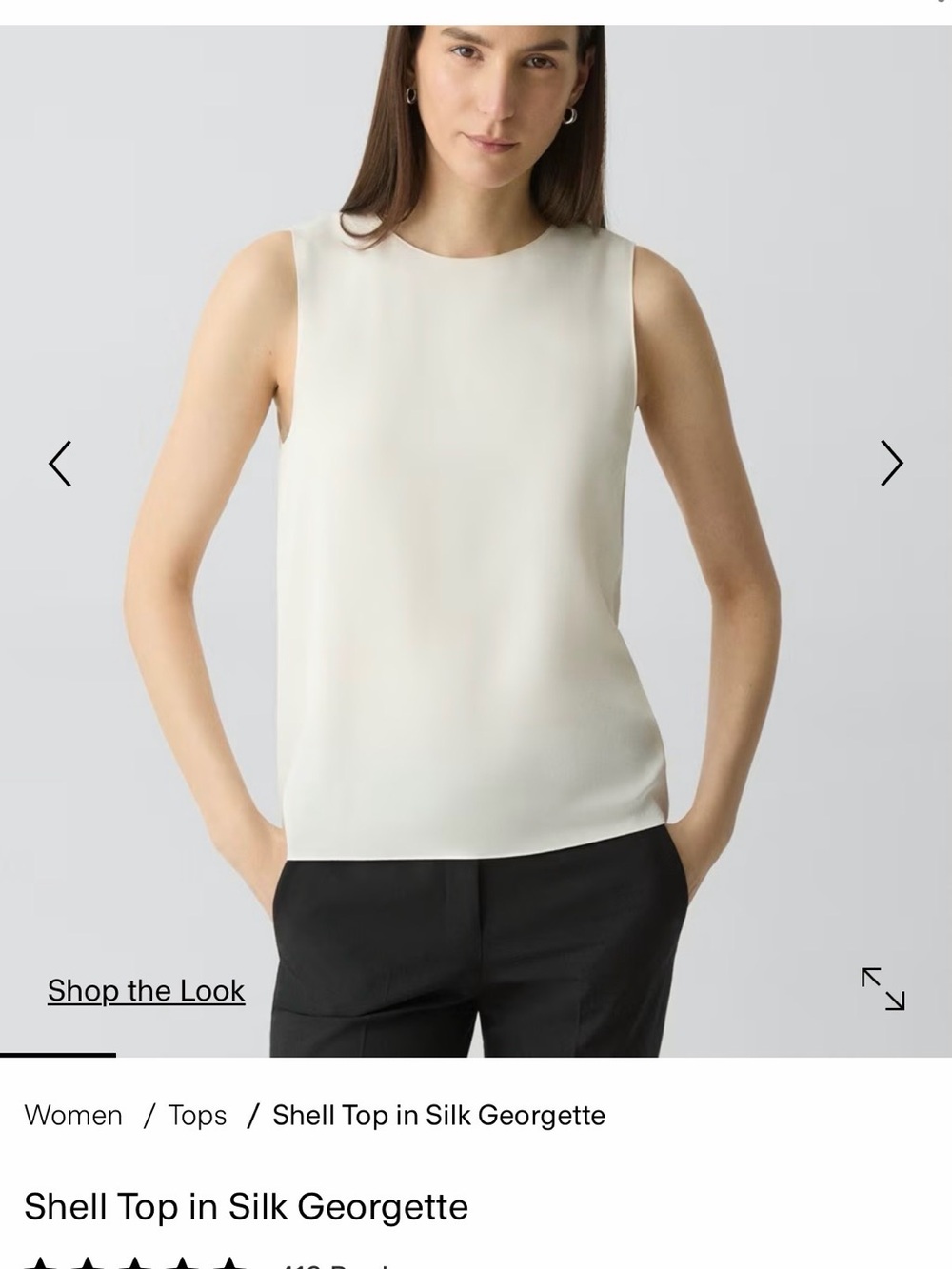 Theory Women’s Ivory Shell Top in Silk Georgette, Small, NWT, $225 retail